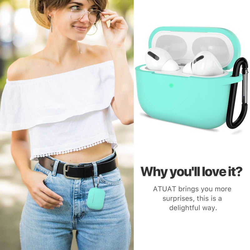 ATUAT for AirPods Pro 1st/2nd Generation Case Cover, Protective Silicone Skin Accessories with Keychain for Women Men for Apple AirPods Pro 2019/2022 Charging Case,Front LED Visible-Mint Green - Image 5